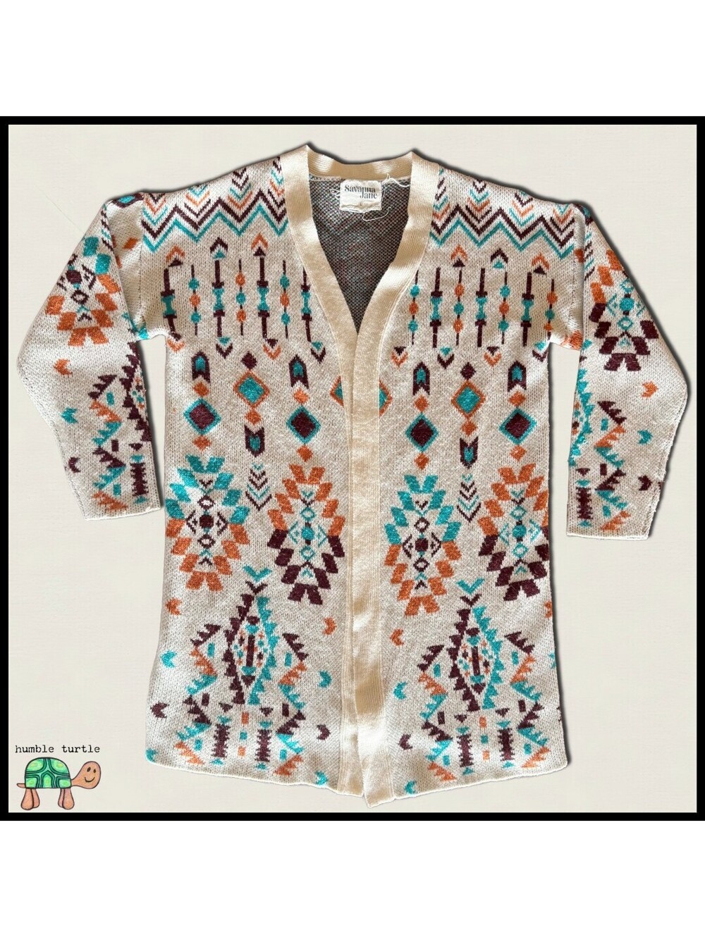 Savanna Jane Women's Large Aztec Patterned Cardigan Sweater